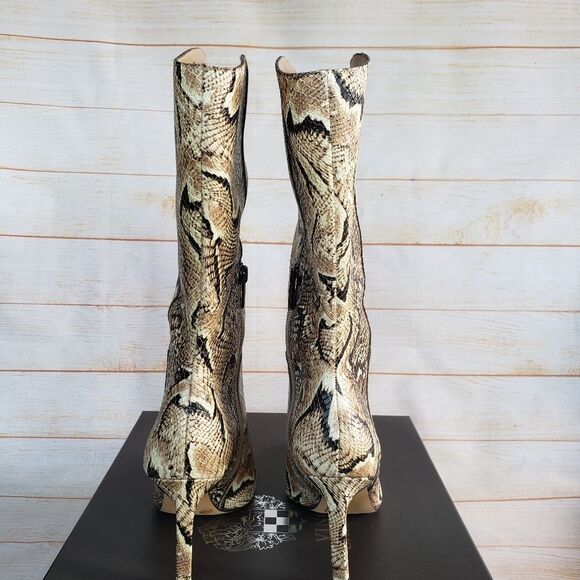 Vince Camuto Leather Senimda Pointy Toe Snake Print Heeled Boots Size 8 1/2M - Picture 7 of 16